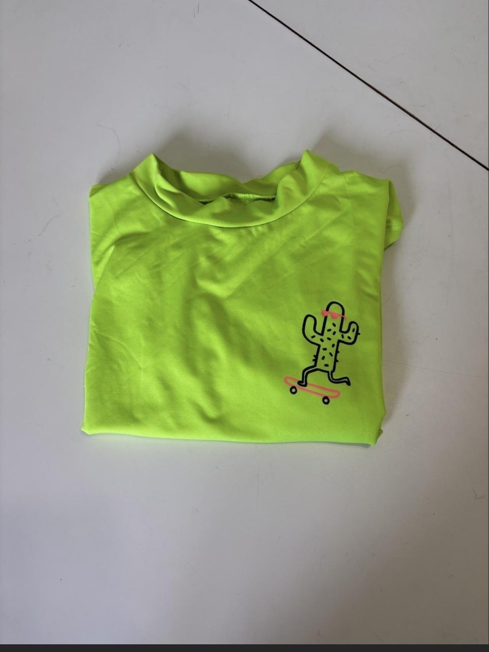 Cat & Jack Neon Green Short Sleeve Tee with Skateboarding Cactus